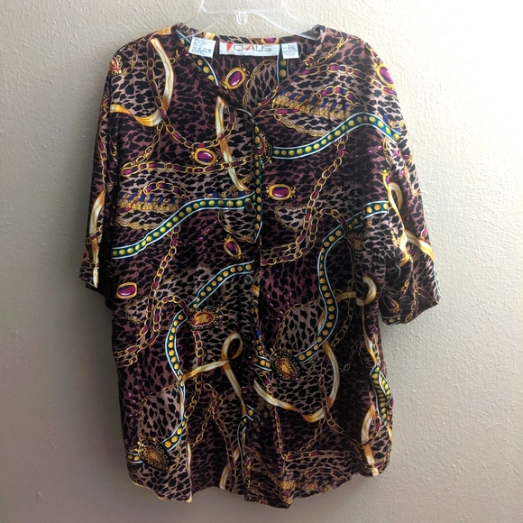 Vintage Leopard Jewel Print Blouse and skirt set - Picture 1 of 6